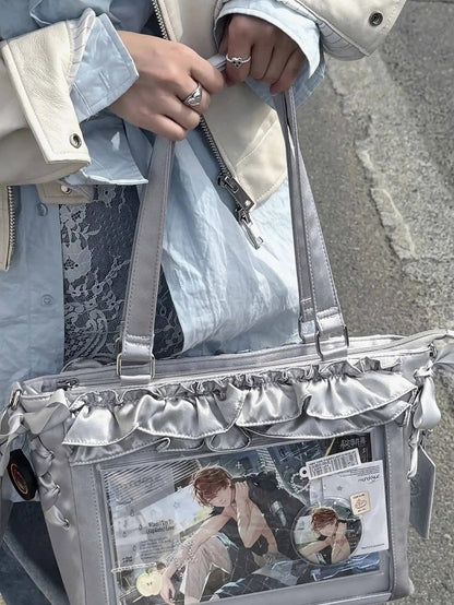 Silberne Besätze Halter Riemen Satin Rüschen mit Karte Selbst binden Tasche Ita Schleife