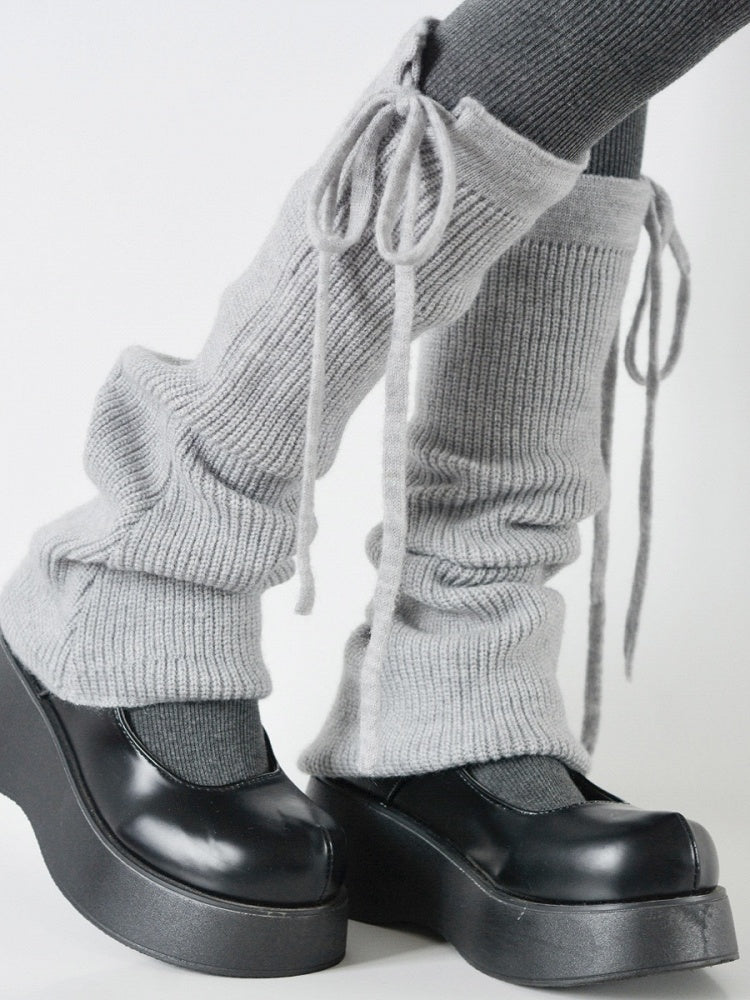 6 Leg Colors Strappy Bowknot Knitted Warmers Flared