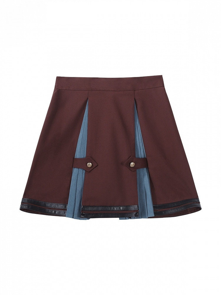 Ouji Style Red Blue Lolita Skirt with Ruffled Accents - Xiong Dou Jiang