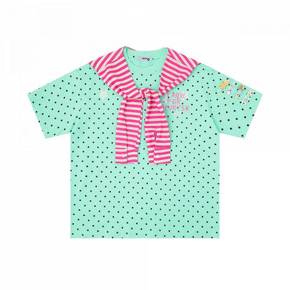 Green Star Print Tee with Stripe Shawl and Hairclip - Languid Park