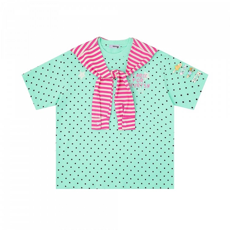 Green Star Print T-Shirt with Hairclip - Languid Park