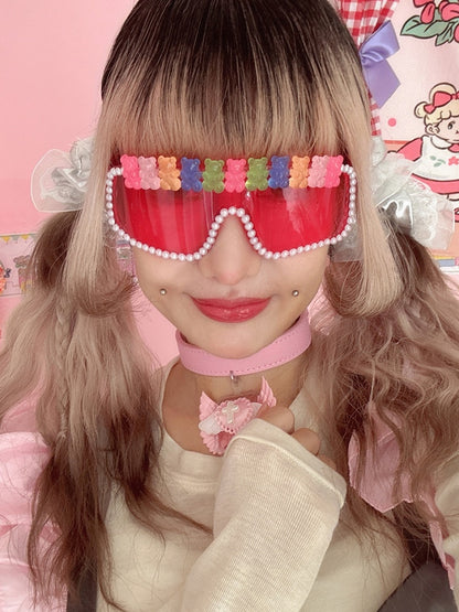 クマ/スター ピンク サングラス 4つのデザインオプション ビーズ装飾