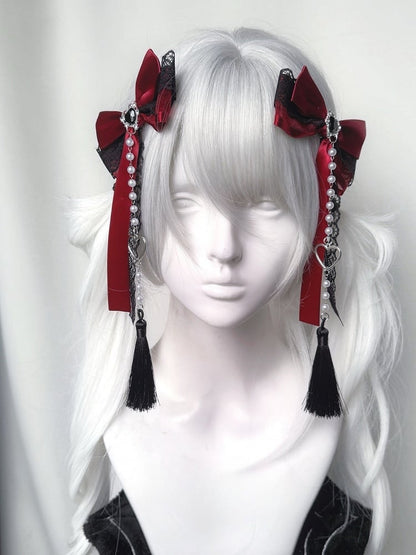 Akzente Haarspangen mit Perlenkette Jirai Kei Farben Spitze Schleife Strass 3