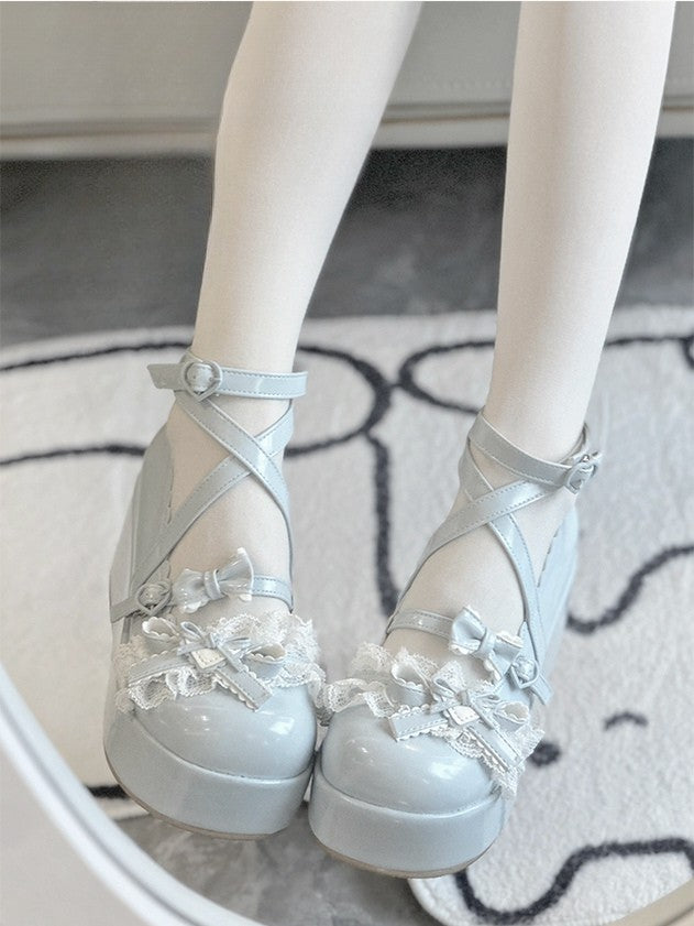 PU - Heart Sweet Platform Buckles Shoes Blue