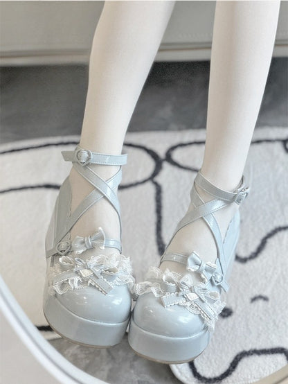 PU - Heart Sweet Platform Buckles Shoes Blue