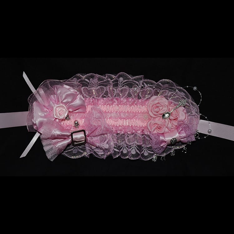 Design Lace Bowknot Hairband Floral Details Pink Trim