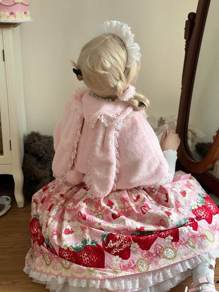 Sweet / Lolita Winter Cape with Plush Pink Bunny Ears Kitty