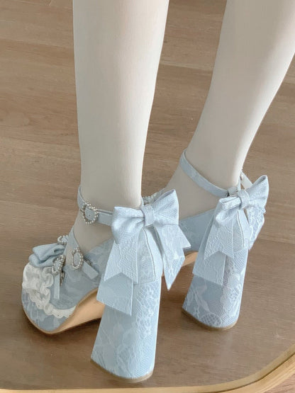 High-heel Toe Shoes Round Bow with Back Detachable Elegant Lolita