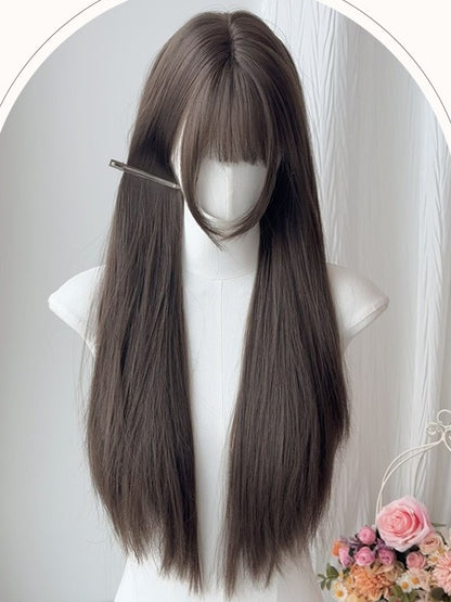 ミルクティーロングストレート合成ウィッグ（前髪付き）