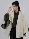 Unisex Gothic Front Cheongsam Notched Blazer Button Placket Beige Design with Collar