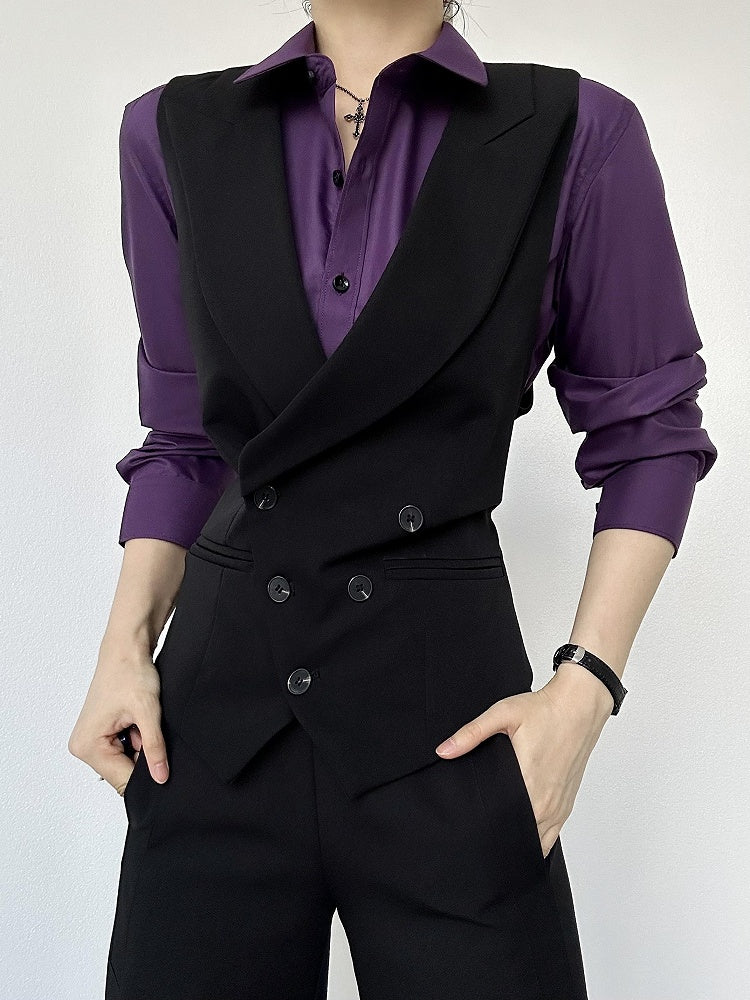 Shirt Pointed Long-Sleeve Button-Front Purple Ouji Lolita with