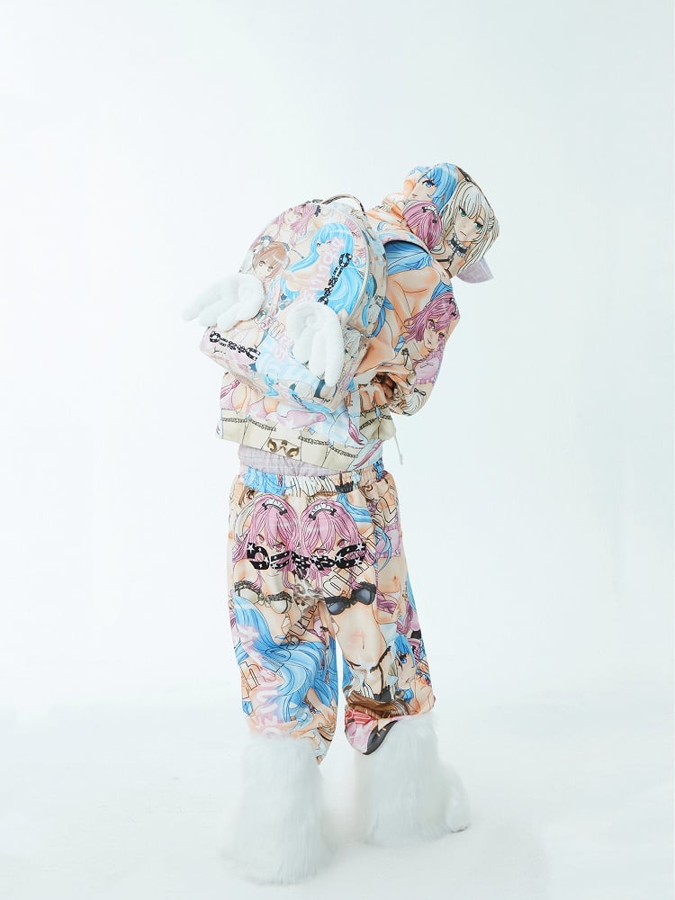 天使の羽とバックパック、カラフルな漫画プリントPU