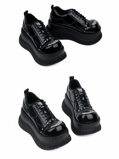 Plate Accents Details Black Stud Punk Design - Metal Lace-Up Platforms with