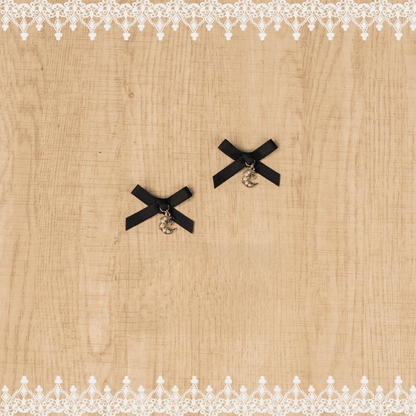 Haarspangen mit Perlenschleife und Mond/Herz Jirai Kei Schwarzer Anhänger