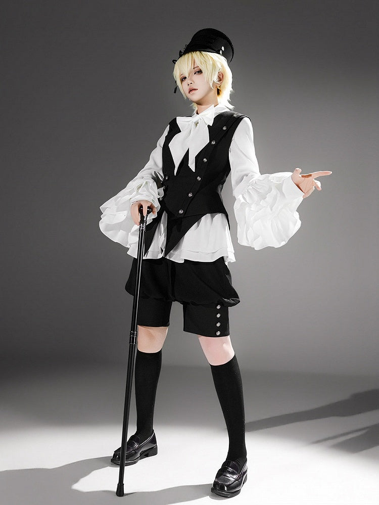 White Ouji Lolita Long Bishop Sleeve Shirt with Flounce Details - Princess Chronicles