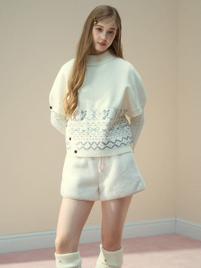 with Drawstring Waist Faux Cream White Fur Shorts