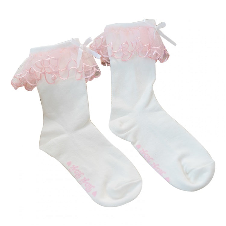 Mermaid Pink Cuffs Lolita Underknee Stockings / Socks