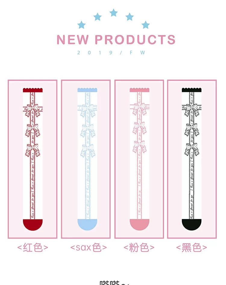 Red/Black/Blue/Pink Bowknot Print Sweet Lolita Overknee Stockings