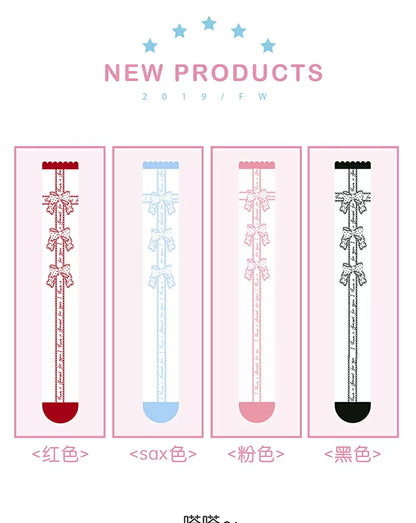 Red/Black/Blue/Pink Bowknot Print Sweet Lolita Overknee Stockings