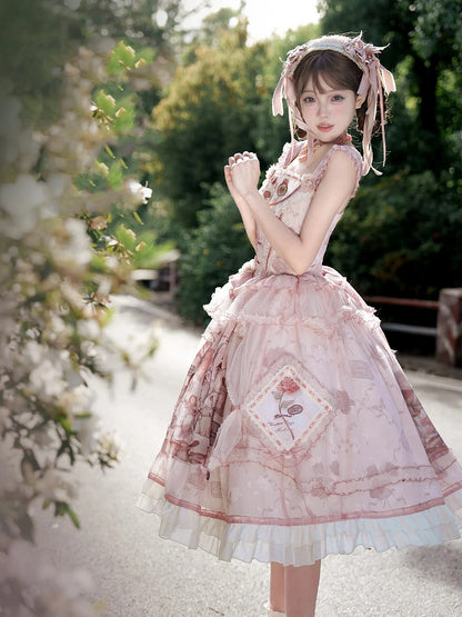 ピンクのバニーバスクウエストマッシュルームスカートプリンセスとジャンパーロリータプリント