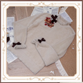 Autumn Top Bowknot Cuffs Neckline Embroidery Knit on Leaf Maple Khaki