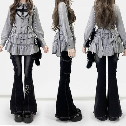 Strap Shirt Bittersweet Stripe Self-tie Black -