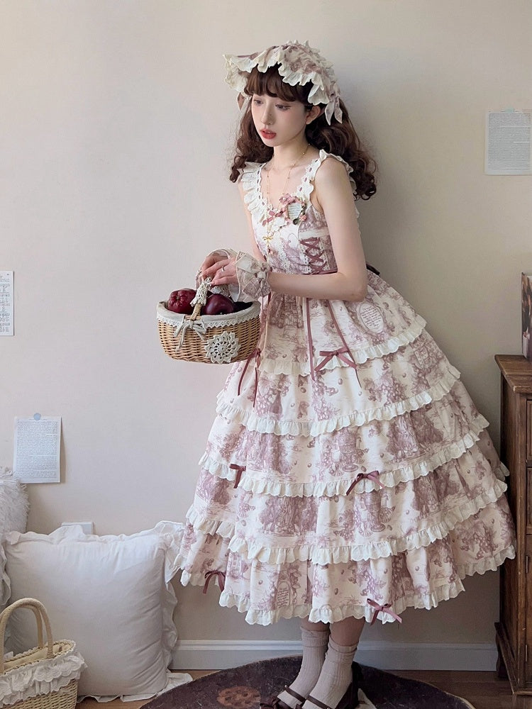 Print Length Dress Dusty Grapes Hem Detachable Purple Changeable Lolita