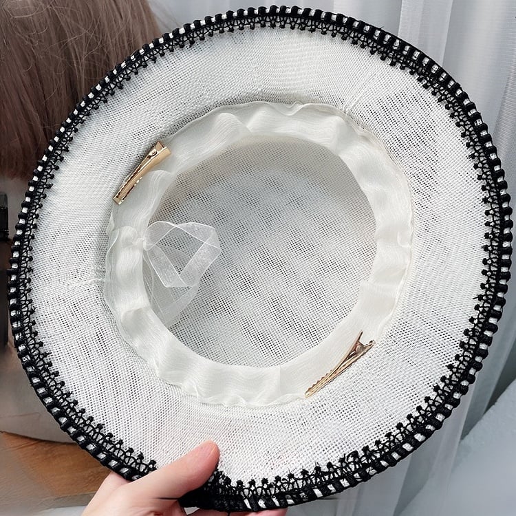 Hat Trim Elegant Bowknot Heart Beaded Lace Decorated BlackWhite