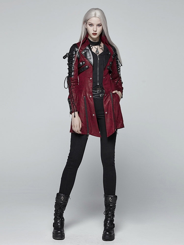 Red Punk Rubberized Faux Leather Windbreaker