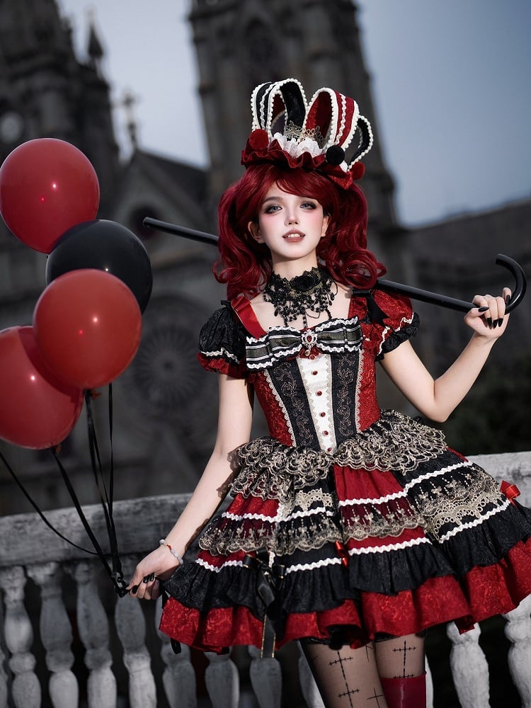 Circus Style Pompom Hat in Black & Red - Dream Magic Box