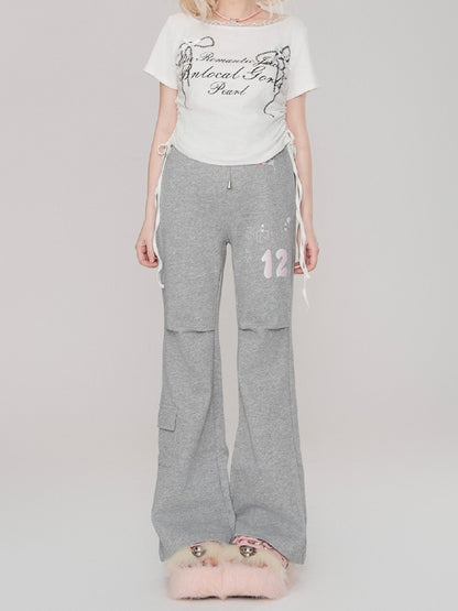 Graue Schlaghose mit Cargotasche