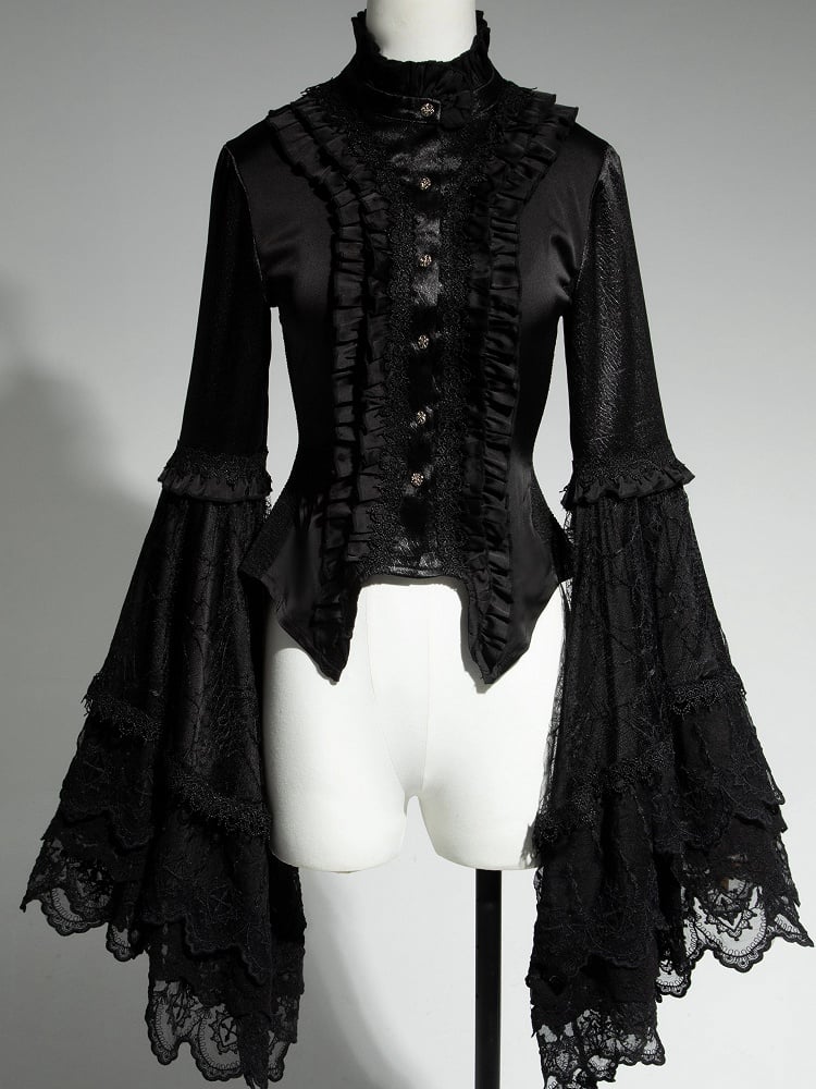 Hals Aristocrat Patched Fashion Spitzenärmel Schwarzes Hemd Ouji Bell Lolita Rüschen