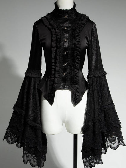 Hals Aristocrat Patched Fashion Spitzenärmel Schwarzes Hemd Ouji Bell Lolita Rüschen
