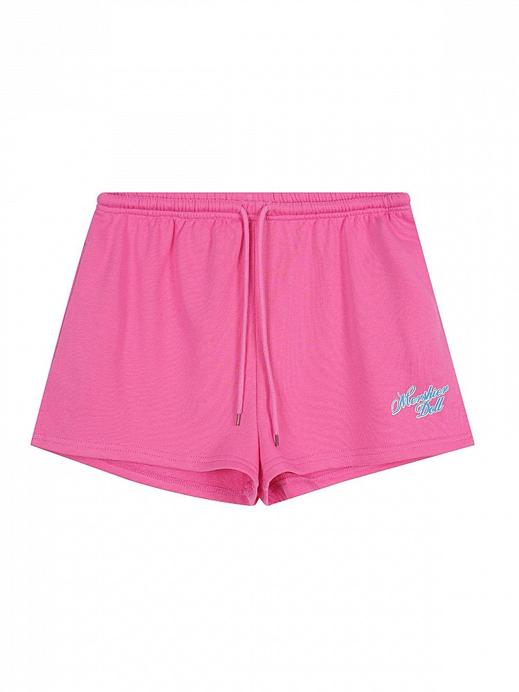 Cute Pink Letter-Printed Drawstring Summer Shorts - Languid Park