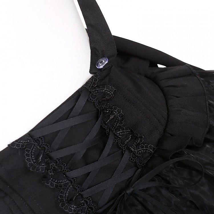 Jirai Kei – Schwarzes Tüllrock-Overallkleid mit Schnürung und hoher Taille, Landmine