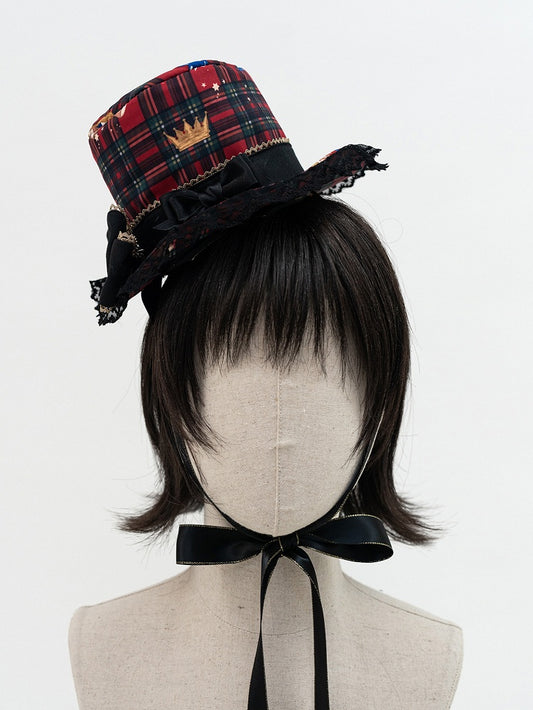 with Plaid Mini Black Red Lolita Bowkonts Hat