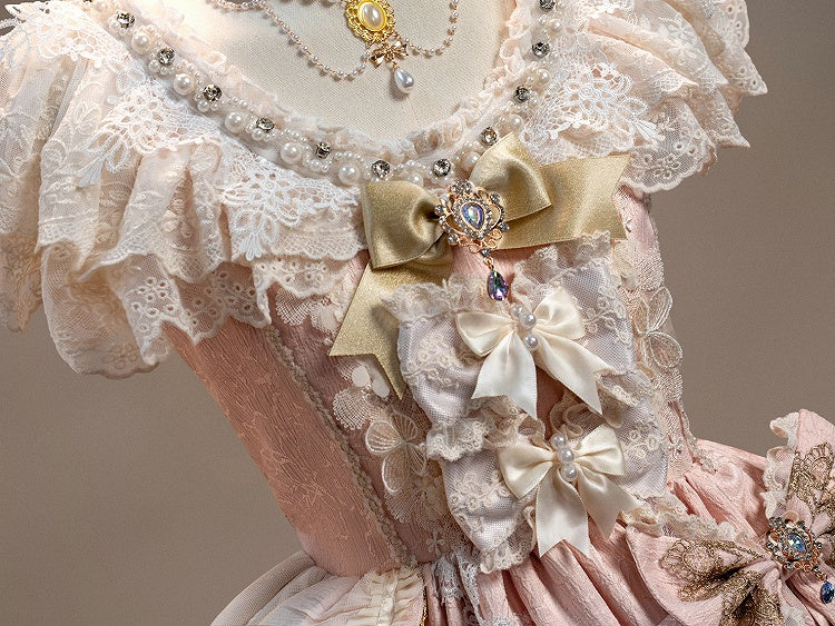 Bead Bow Accents Dress Rhinestone Lolita Pink Princess and