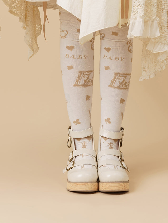 - Plateaus Off-White Vintage Runde Holzsohle 3 Riemen Zehenbereich cm Keilabsatz Maserung Schnalle 3–5