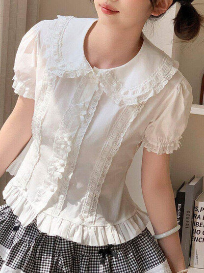 White Lace Peter Pan Collar Lolita Blouse - Lan Jian Chuan