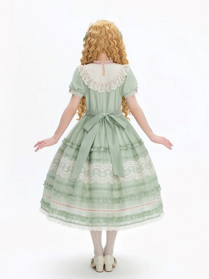 Green Puff Sleeve Lace Trim Elegant Lolita Gown - Pumpkin Planet