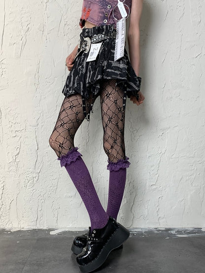 Y2K Design Hollow-out Tights Black