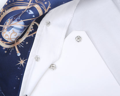 Dunkelblaues Matrosenkragen-Oberteil mit Himmelskugel-Print und weißem JK-Uniform-Oberteil