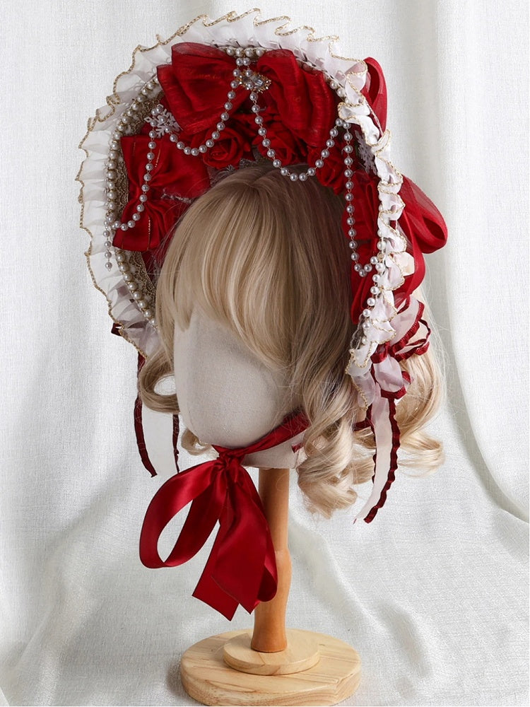 Rose Elegant Snowflake Red Bonnet White
