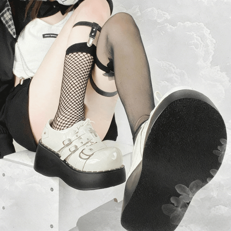 Platforms Punk in with Off-white Stud Details PU