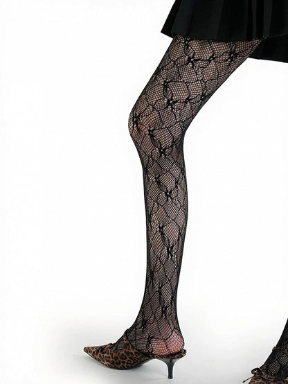 White/Black Mesh Lace Pattern Tights - ModaSwings