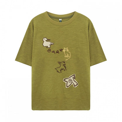 Decoration Patch T-shirt Animal Green Kawaii with Embroidery