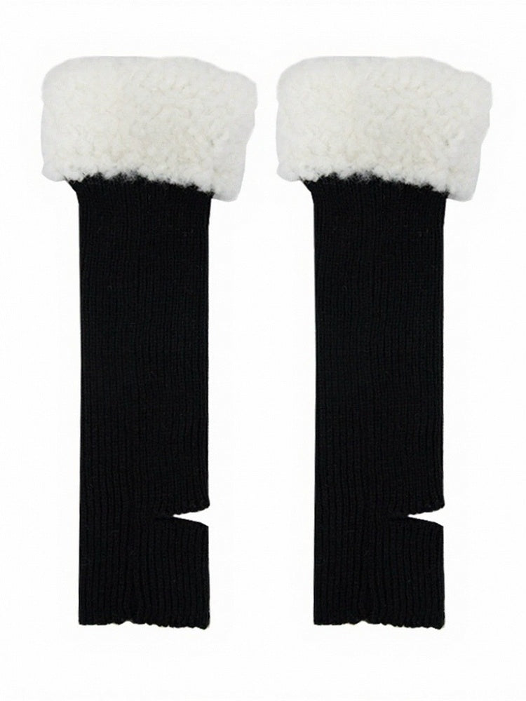 Multi-Color Knitted Leg Warmers with Plush Trim - ModaSwings