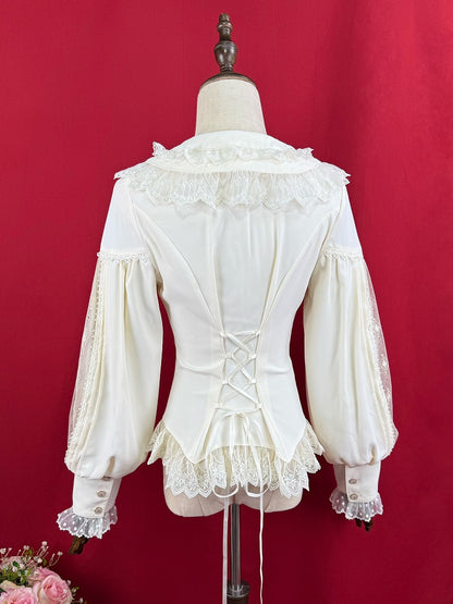 アプリコットのダブルレイヤーカラーのエレガントな長袖シャツ