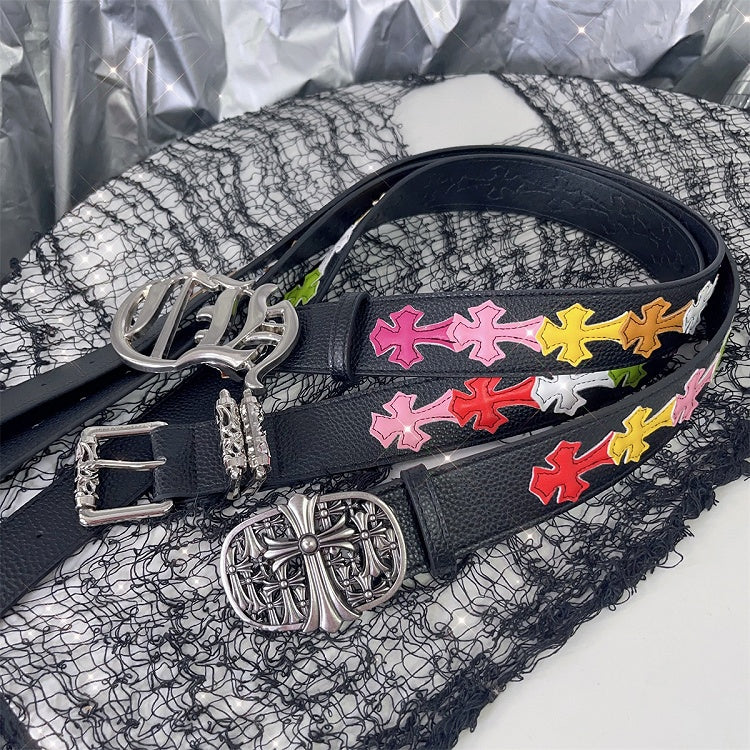 3 Options Black PU Cross Punk Waist Belt