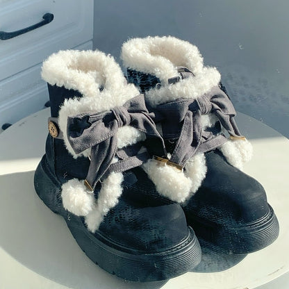 Snug Lining Sweet Fasteners with 5.5cm Gray Height Black in Versatile Boots Lolita